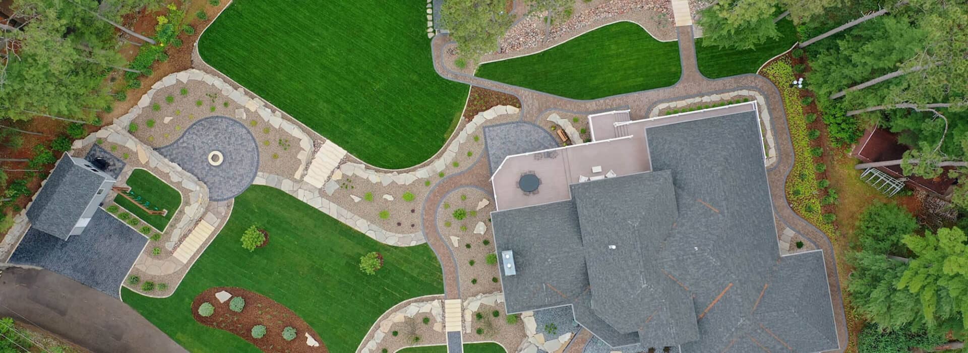 aerial view over house